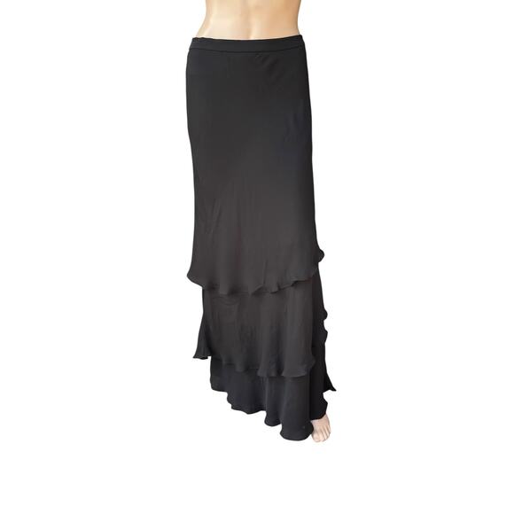 St. John Evening 4 Black Tiered Ruffle Silk Maxi Skirt Side Zip Marie Gray - Picture 1 of 6